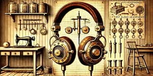 An impression of the first audio headphones invented by Nathaniel Baldwin in the early 20th century - vintage headphones
